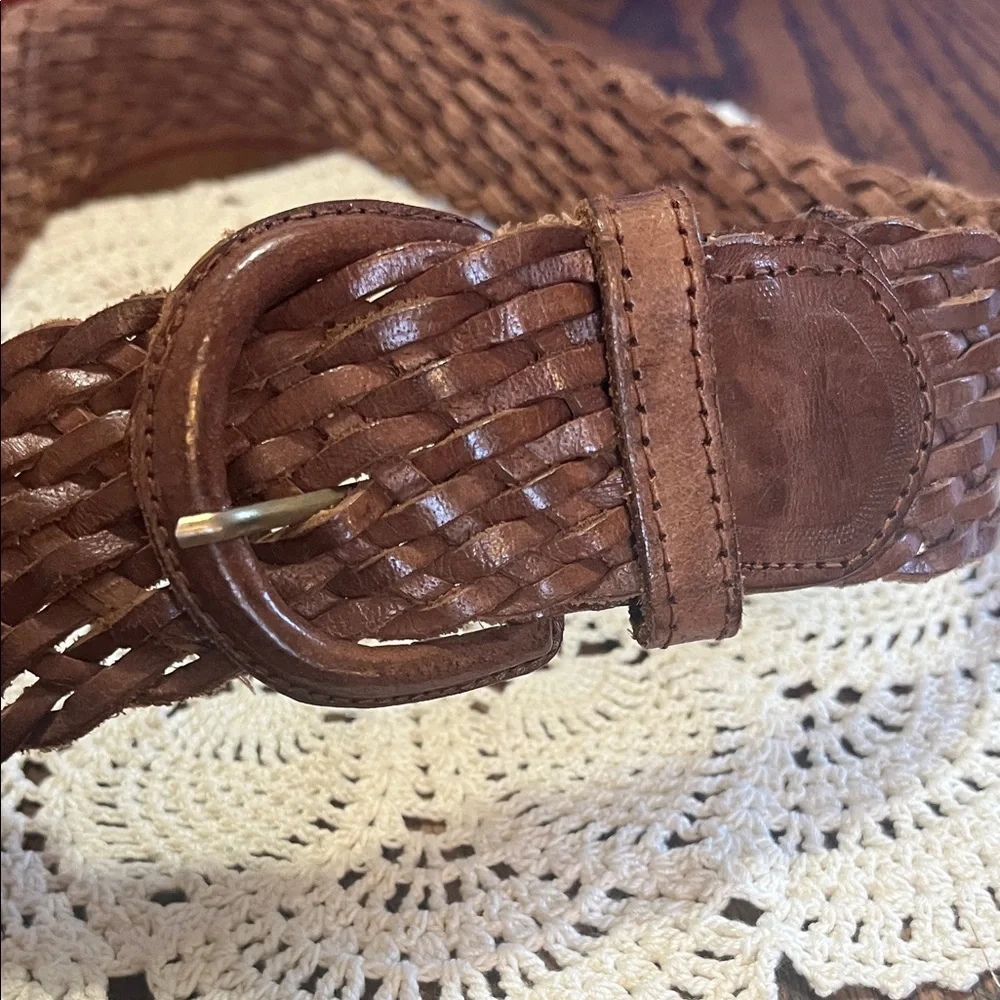 Vintage Woven Brown Leather Belt